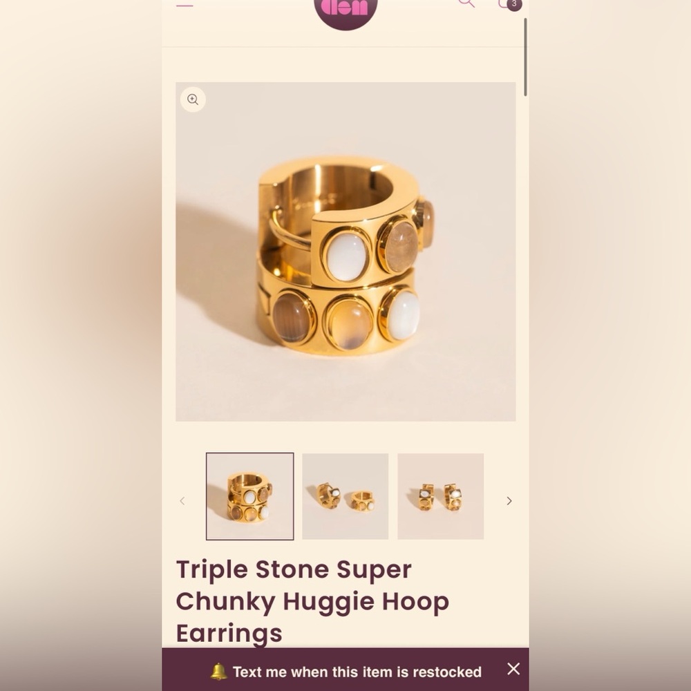 Oh Clem Triple Stone Super Chunky Hoop earrings gold